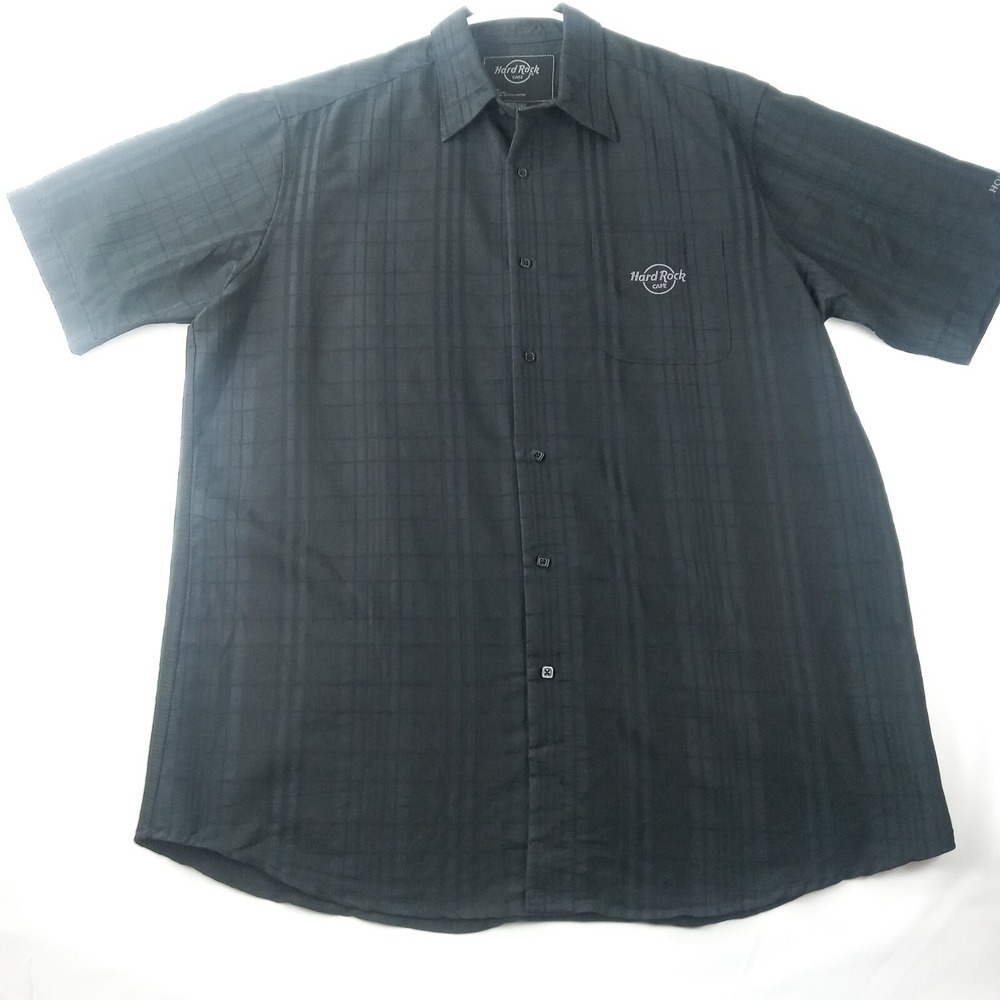 Hard Rock Cafe Hawaiian Shirt Mens XL Black Short Sleeve Resort Lounge